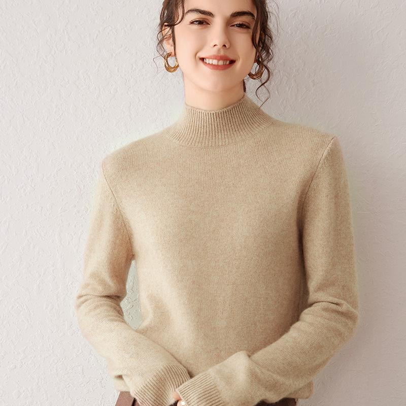 Women's Cashmere Knit Long Sleeve Base Layer Top - Warm, Loose, and Versatile for Autumn/Winter