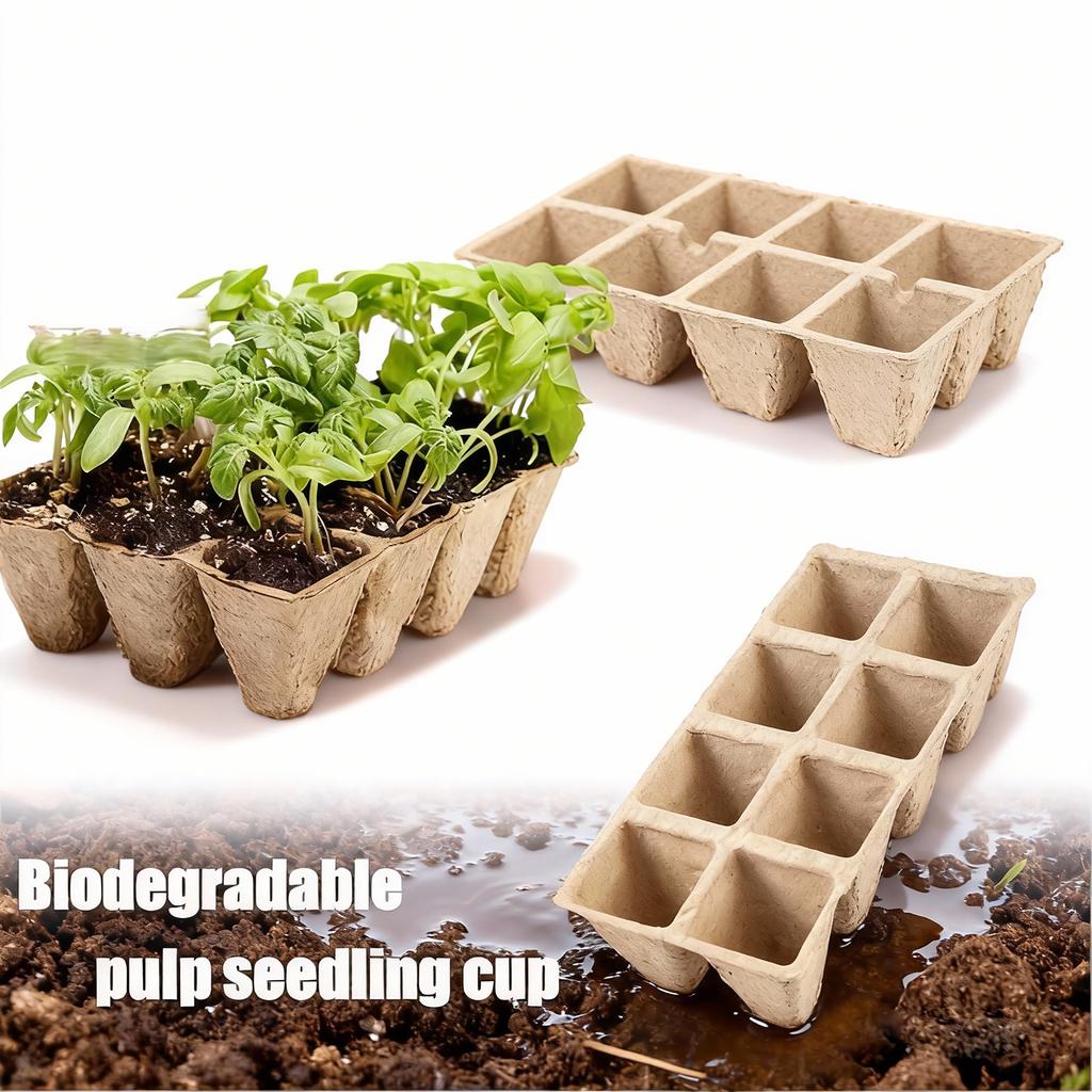 5Pcs 10 Cell Seed Starter Tray Biodegradable Pulp Seedling Cup Garden Nursery Pots Plant Seedling Germination Cultivation Tool