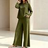 1116 spring and summer new TEMU women's clothing round neck long sleeve high waist wide leg pants fashion casual suit