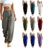 Pantalon Décontracté pour Femme Taille Haute Ceinture Élastique Style Jogging Coupe Ample Cordon de Serrage aux Hanches Poignets de Cheville Tissu Léger