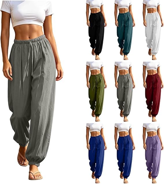 Damen High Waist Jogginghose Farbe Elastischer Bund Lässige Tapered Beine Bequeme Lockere Passform für Tägliches Tragen und Gebrauch