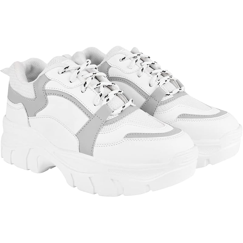 Shoeopia Lace-Up Detail Grey Chunky Sneakers For Women & Girls /Uk3