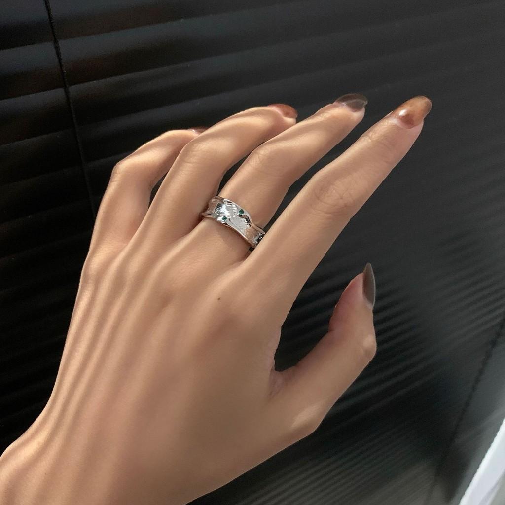 Silver Modern S925 Dual Layer Geometric Ring With Adjustable Size And Colorful Agate Stones For Stylish Accessories Womens