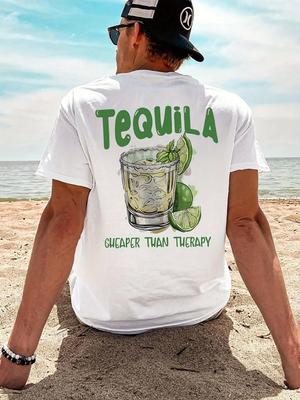 Nueva Camiseta de Algodón con Gráfico de Meme de Tequila de Verano Más Barata Que la Terapia Para Hombres Manga Corta Ropa Exterior Urbana Casual Tops Unisex