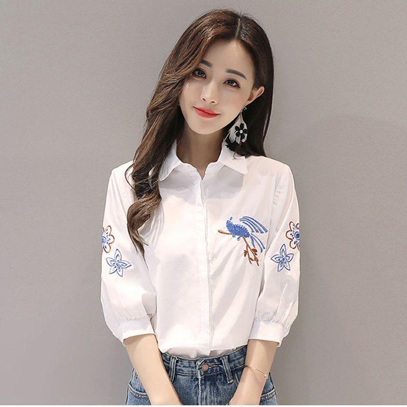 

Женская хлопковая белая футболка с коротким рукавом, летняя, с вышивкой, цветочная, с птицей, этнический стиль, повседневный топ XXL белый