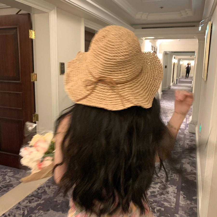 Hat Female Summer Small Fresh Crochet Straw Hat Versatile Foldable Sun Hat Seaside Vacation Beach Sun Hat