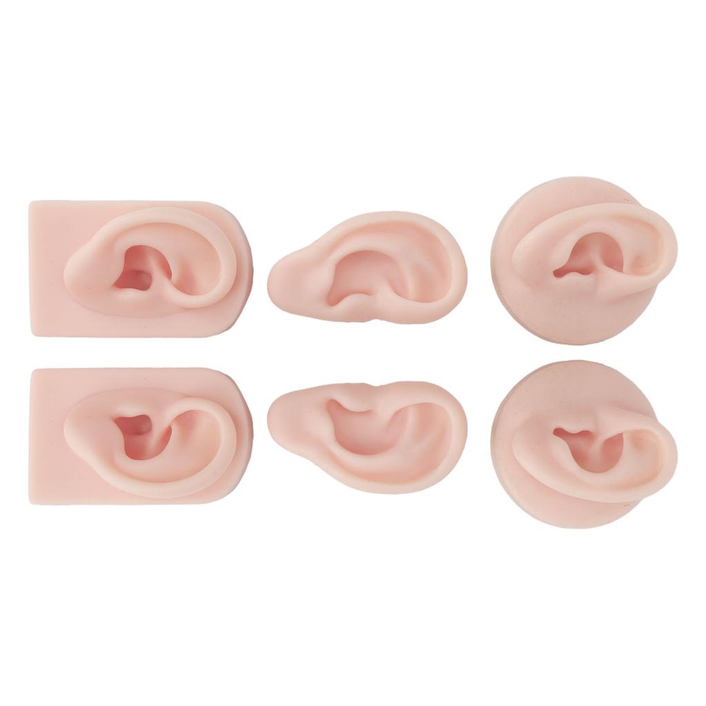 3 Pairs Silicone Ear Model Soft Flexible Simulation Human Ear Model for Piercing Practice Jewelry Display