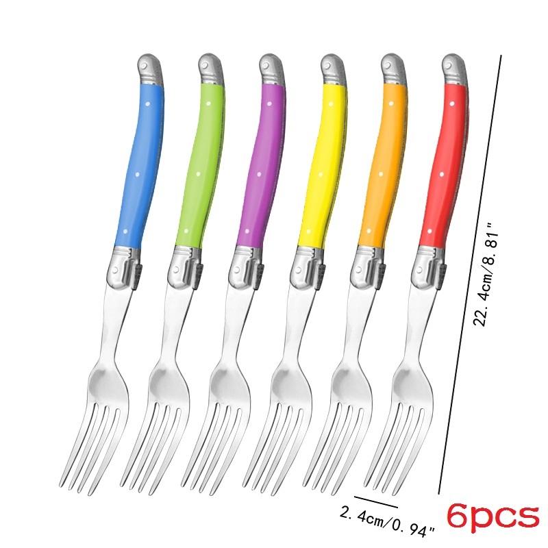 6pcs Laguiole Steak Forks Rainbow Dinner Fork Set Colorful Cutlery Table Fork Stainless Steel Bar Dinnerware Restaurant Home Kit