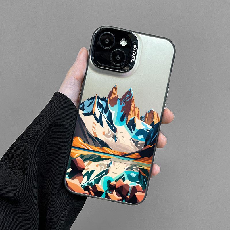 

Mountain Peak Lake Vintage Scenery Phone Case For iPhone 13 12 Pro Max Mini 16 15 14 11 Pro Max 15 Plus Shockproof Laser Covers iphone 13Mini