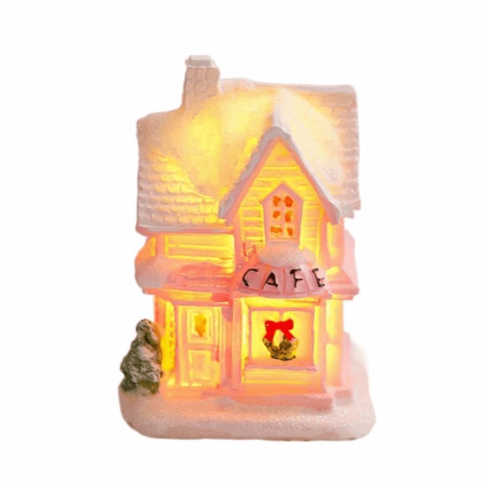 Resin Christmas Glowing Small House Luminous Cute Christmas House Ornament Pink Elegant Christmas Decorations Figurines