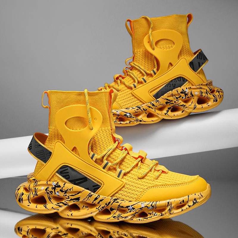 High-top elastic twist sole fly-woven sneakers large-size men's shoes three-dimensional new graffiti foot cover