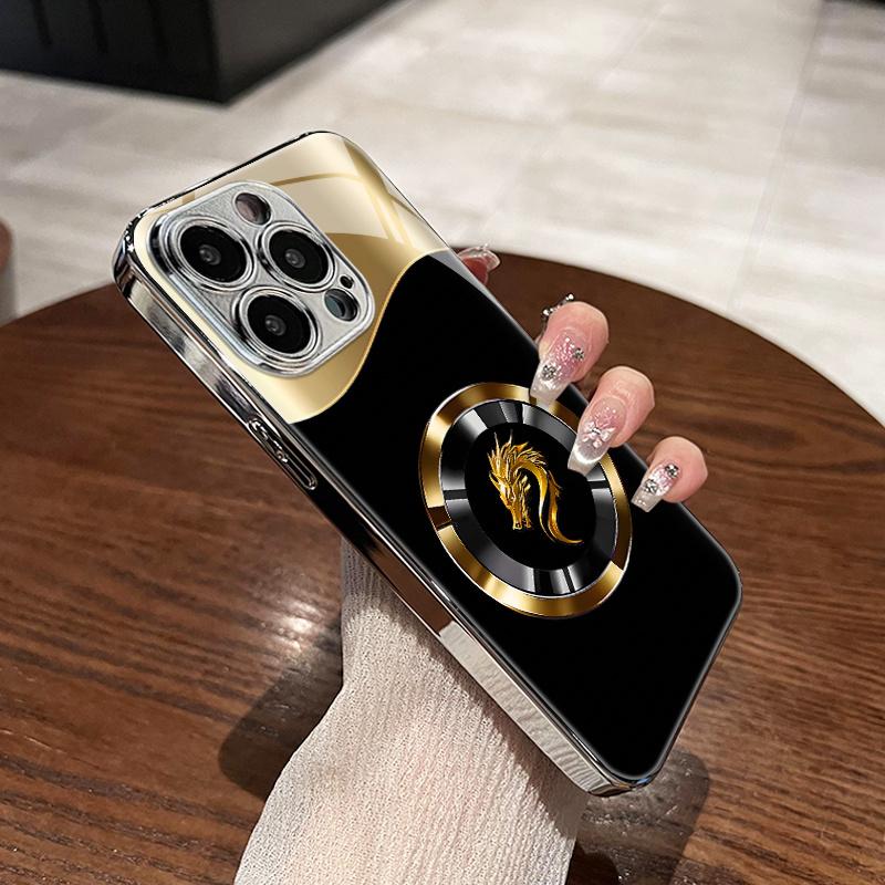 Luxury Business Metal Ring Dragon Pattern Phone Case for iPhone17promax 16 15 14 13 12ProMax 11 11Pro Anti-drop protection