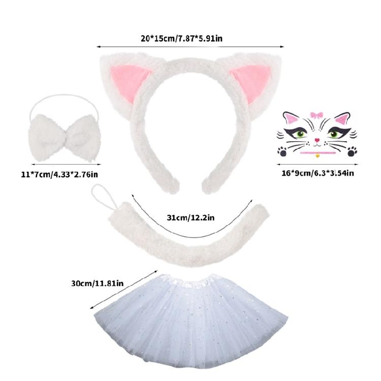 Kids Animal Costume Cats Ears Headband Bowtie Tutu Skirt Tail Set Cats Costumes Accessories for Halloween Party Decors
