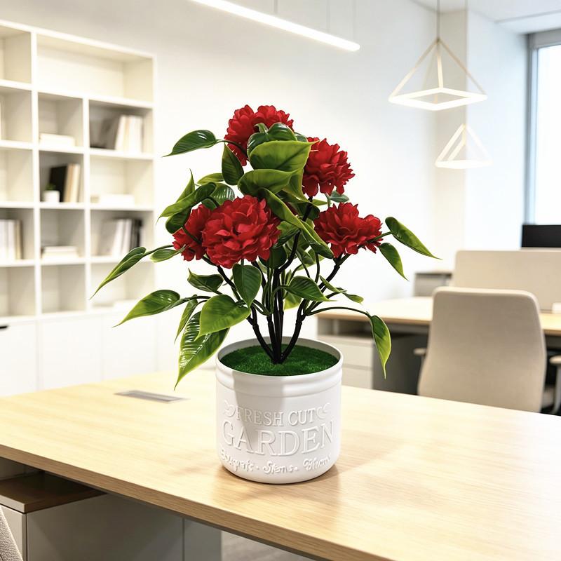 Chrysanthemum Artificial Flower Pot With Plastic And Silk Material For Home Decor And Wedding Use