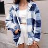 2025 Autumn/Winter Plaid Furry Hooded Zip-Up Cardigan Jacket