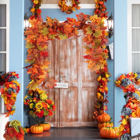 170CM Höst Lönnlöv Girland Inomhus Utomhus Hängande Konstgjorda Löv Växter Vinstock Rattan Halloween Höst Mantel Öppen spis Veranda Dekoration