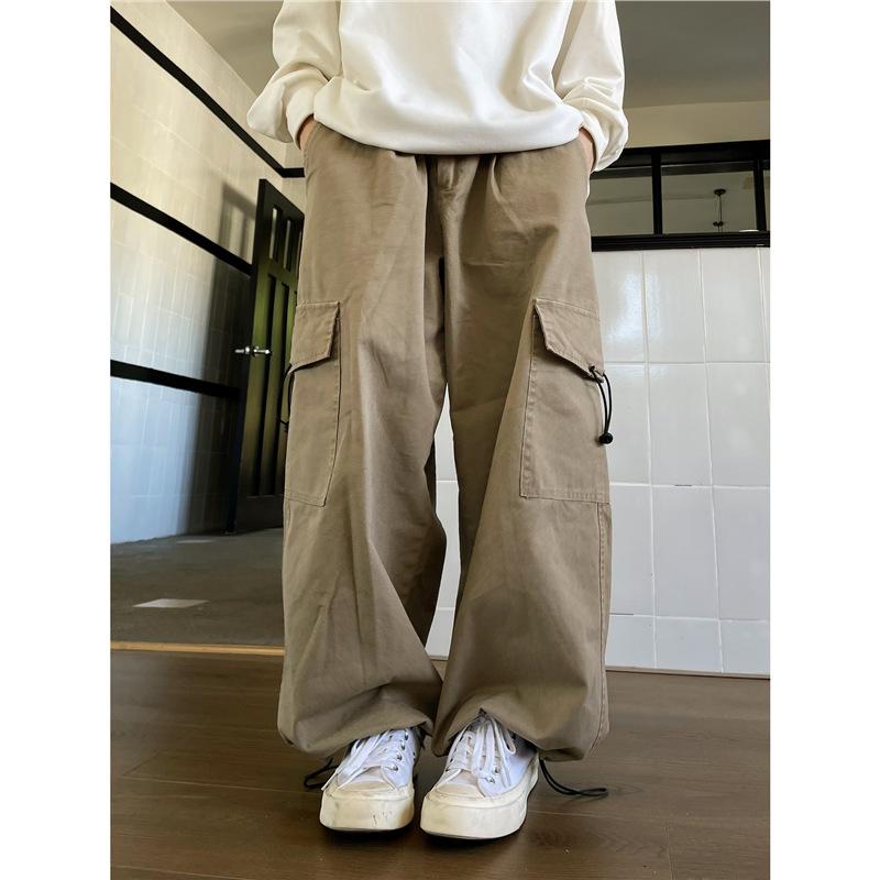 Retro Spring and Summer Wide-leg Basic Drawstring Overalls Men's and Women's Versatile Loose Leggings Casual Pants Thin