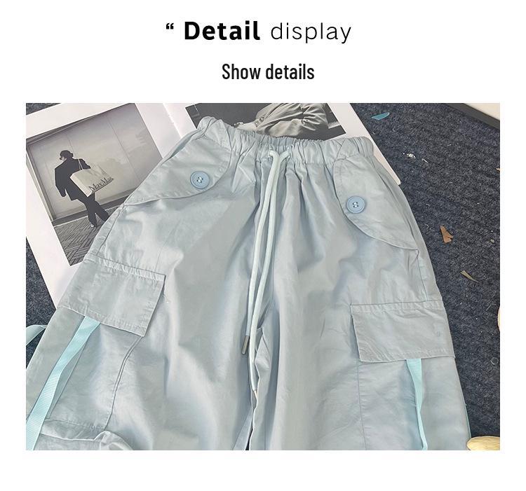 2025 New Summer Girls' Webbing-Accent Cargo Pants - Loose Fit, Trendy Style for Middle and Big Kids