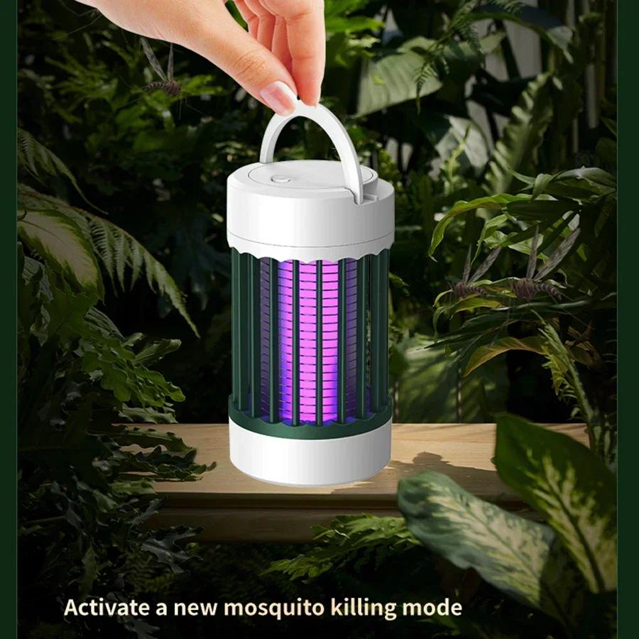 Lampă portabilă electrică anti-țânțari, reîncărcabilă USB, lumină UV, ucigaș de insecte de interior/exterior pentru camping sau casă cu lumină de noapte