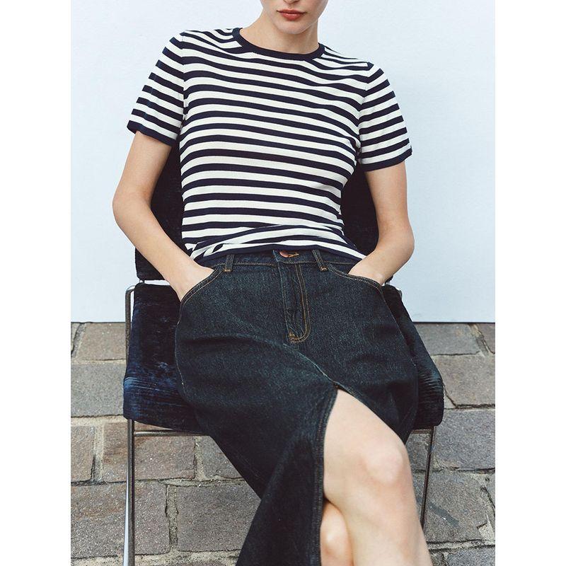 Za2025 Summer New Women Clothes Versatile Stripe Round Neck Short Sleeve Comfortable Knitted Top 2893028 067