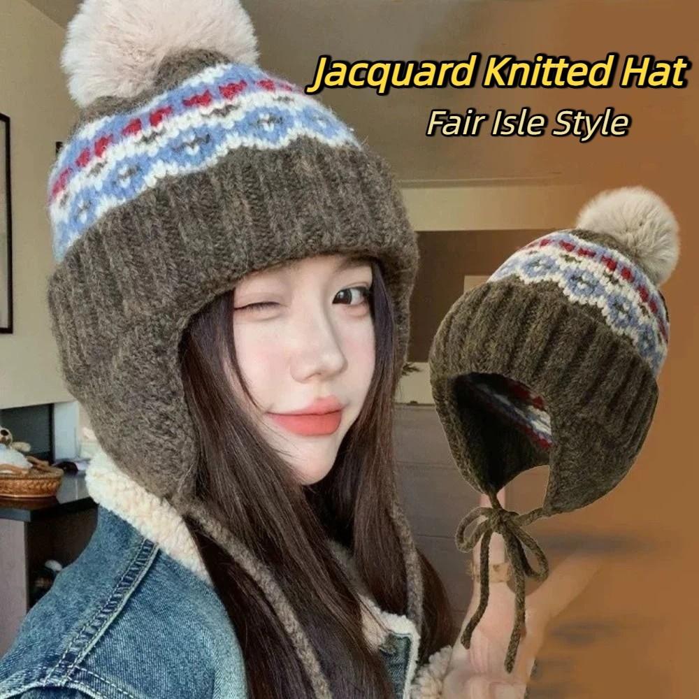 Wool Fair Isle Style Beanies Printed Lei Feng Hat Fashion Jacquard Knitted Hat  Outdoor