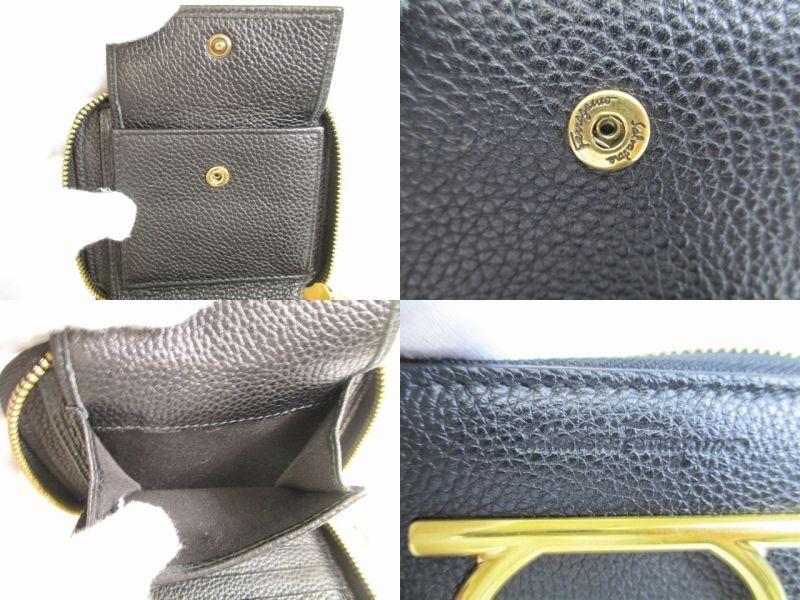 Authentic Salvatore Ferragamo Gancini Black Leather Round Zip Bifold Wallet #8762  Refurbished
