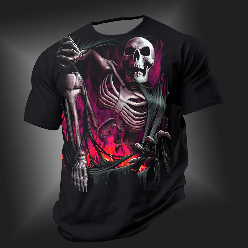 Men's Skull T Shirt Short Sleeve T Shirt 3D Print Crew Neck Shirt Punk Cool Designer Street Daily