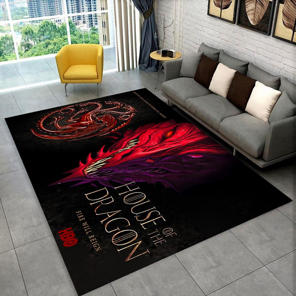 Tappeto Area Tappeto Tappeto TV Film House of The Dragon per Casa Soggiorno Camera da Letto Divano Zerbino Decorazioni, Tappetino Antiscivolo per Giochi Bambini 3D