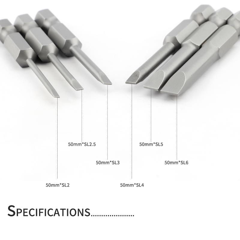 6/10Pcs 50mm 2.0-6.0mm Flat Head Slotted Tip Screwdrivers Bits S2 Alloy 1/4" Magnetic Hand Tools Screwdriver Drill Bit