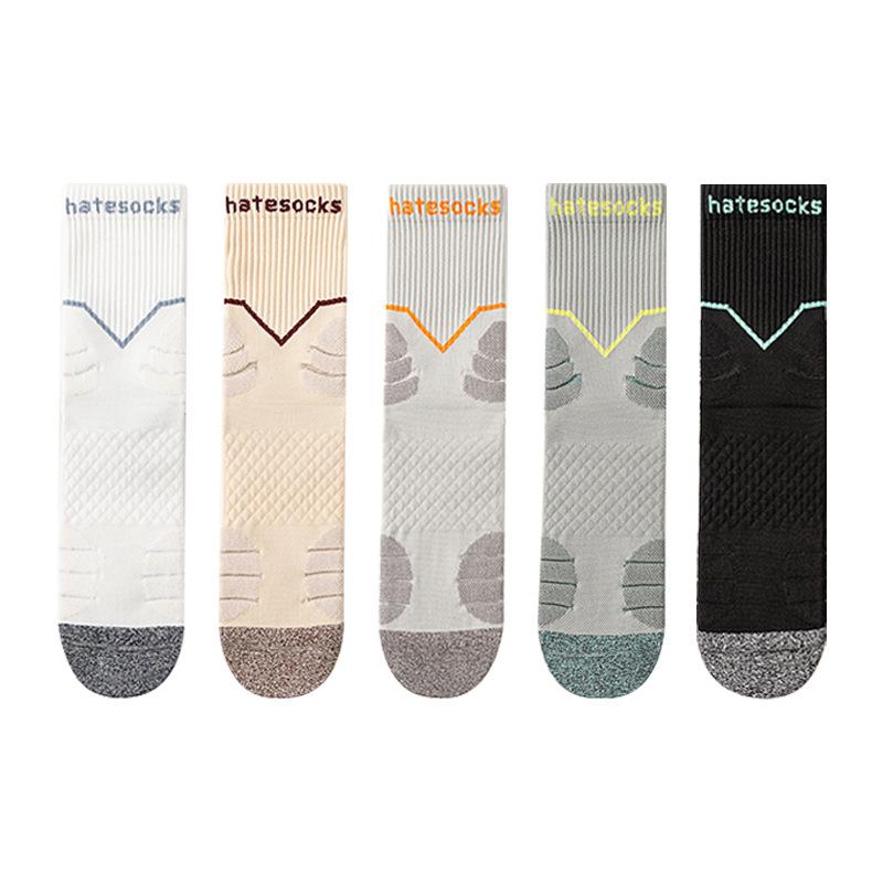 Autumn Men's Professional Sports Mid-calf Socks, Breathable and Sweat-absorbing, Trendy Letter Running Towel Bottom Shock-absorbing Socks