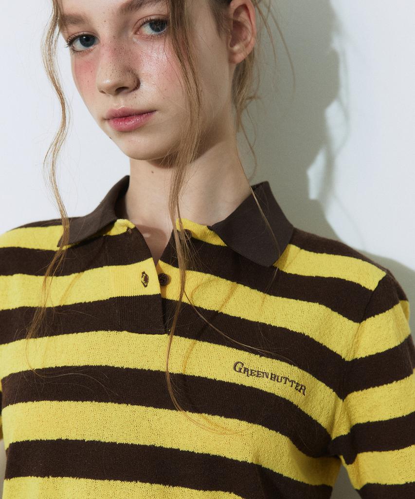 GREENBUTTER Stripe Collar Knit (Yellow/Brown)