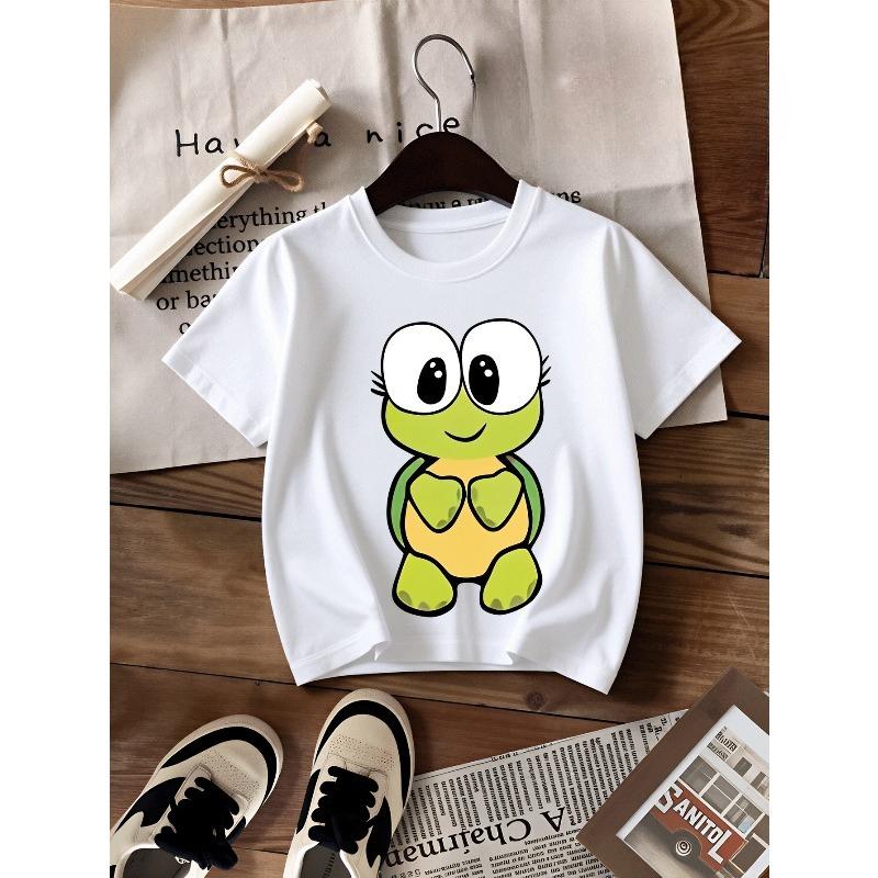 Europäische Größen Jungen-T-Shirt Niedliches Schildkröten-Cartoon-Charakter-Design, Ideal für Outdoor-Aktivitäten, Weiches Strickoberteil, Bequem und Atmungsaktiv