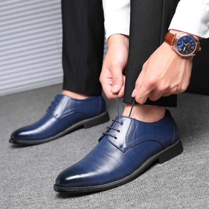 Fashion 2024 New Men’s Leather Shoes British Style Men's Dress Shoes Lace Up Pointed Toe Wedding Business Party Social Shoe Male