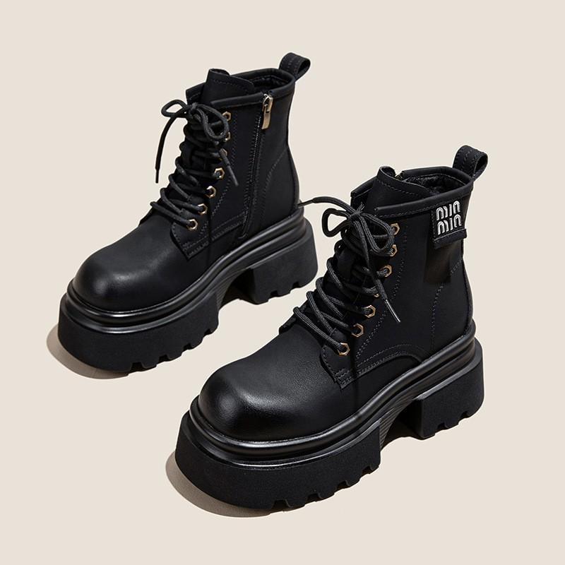 Womens Chunky Heel Ankle Boots Platform Comfortable British Style Short Small Size Fall Winter