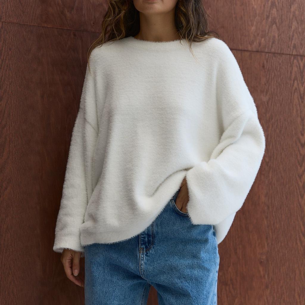 2026 Autumn and Winter New Imitation Mink Loose Crew Neck Sweater Women's Lazy Style Soft Knitted Jumper Hot Sale