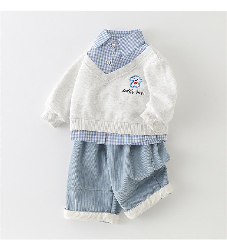 2026 New Boys' and Girls' Plaid Patchwork Two-Piece Hoodie Set for Spring and Autumn