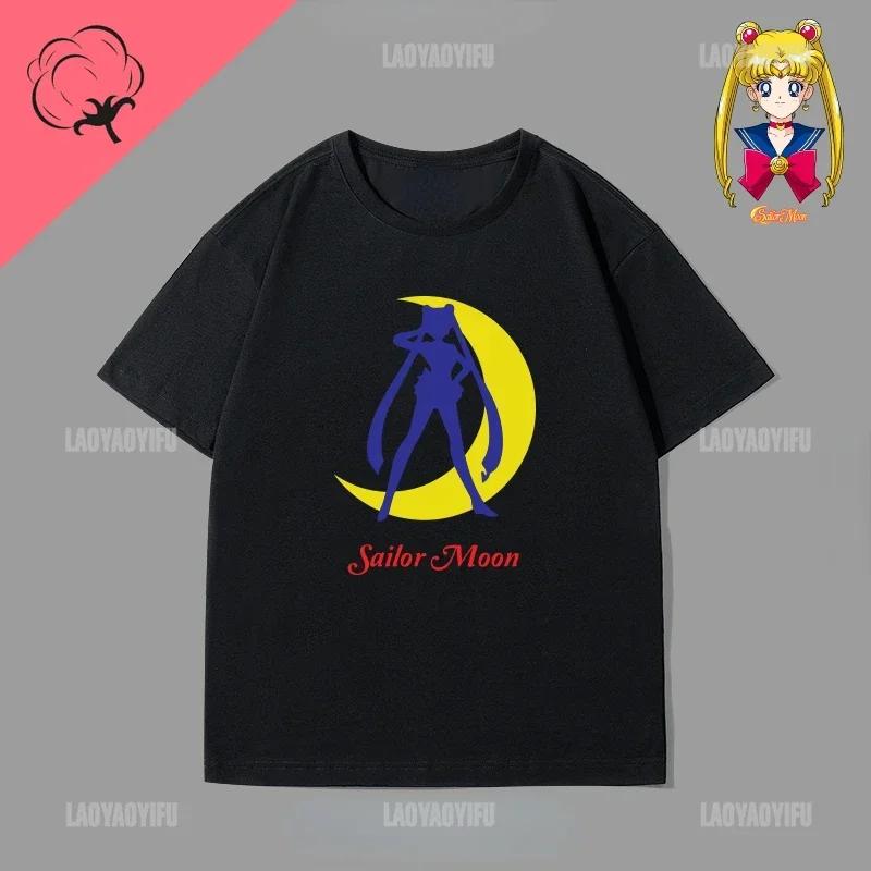 Japan Kawaii Sailor Moon 90s Anime Cotton Tshirt Cute Cartoon Moon Fans Gift Tops Summer Casual Hipster Clothes Streetwear Tee