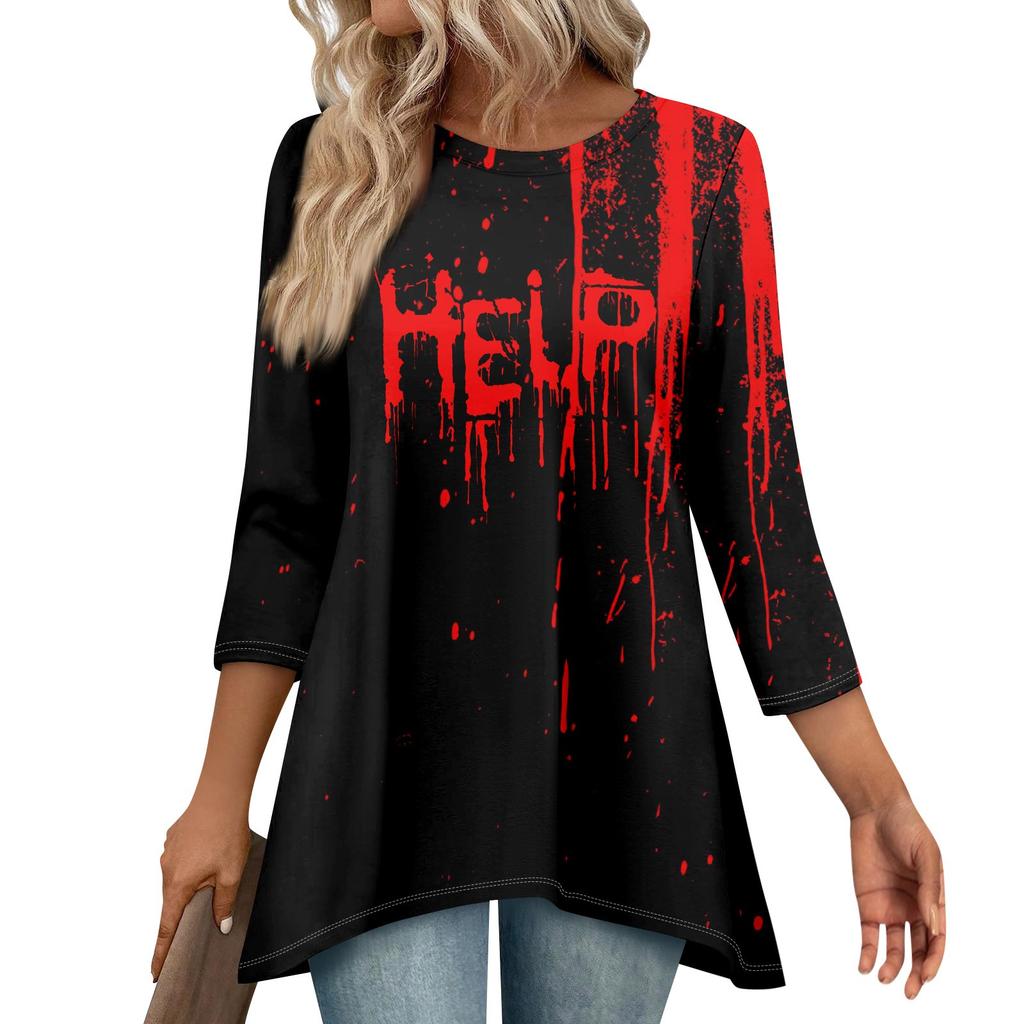Tunic Tops For Women Loose Fit Prints Tops 3/4 Length Sleeve Womens Tops With Asymmetrical Hem