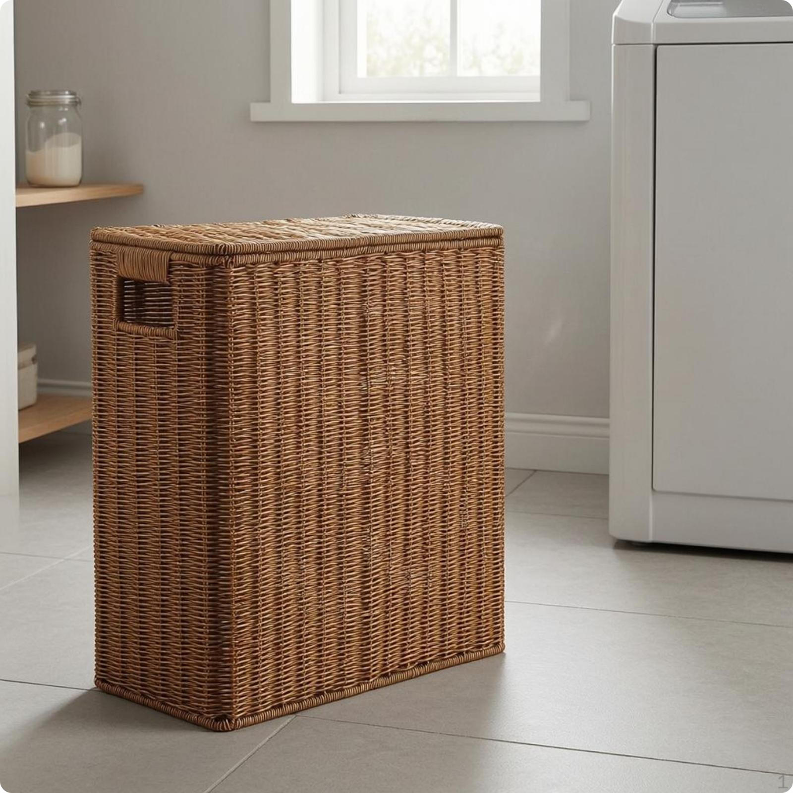 Braided Container Box Reinforced Edges Lidded Storage Bin Iron Frame Dark Brown 452142cm