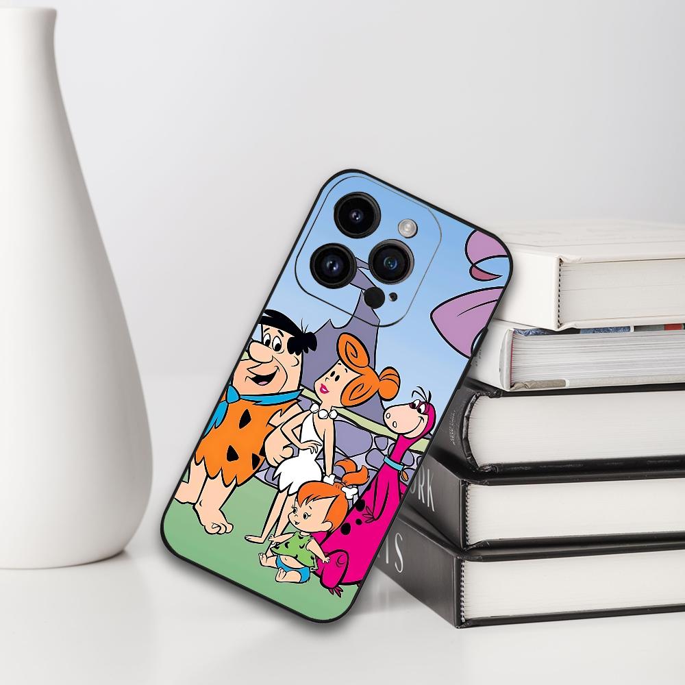 R-Cartoon La Funda de Teléfono de Los Picapiedra Para IPhone 16,15,14,13,12,11,XS,XR,X,8,7,Pro,Max,Plus,mini Funda Negra de Silicona