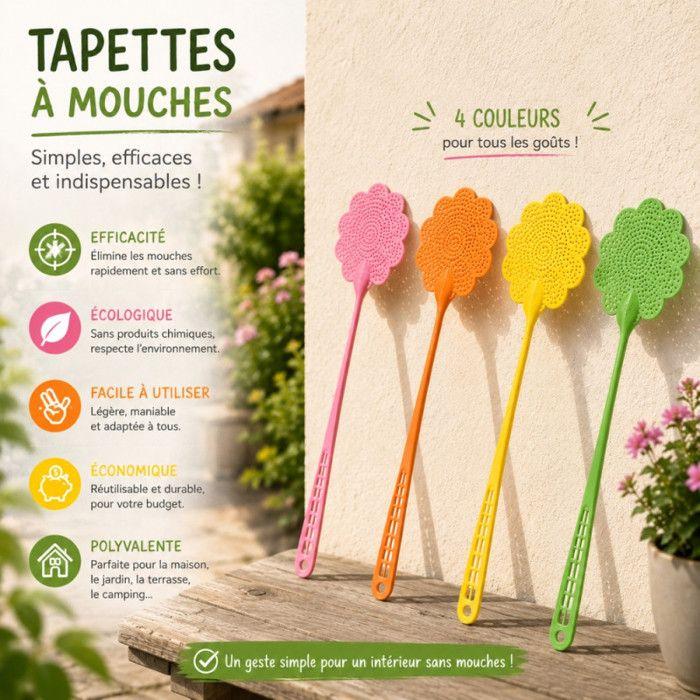Set of 4 Colorful Flower-Shaped Fly Swatters 50 Cm – Long-Handled Fly Swatters, Random Color