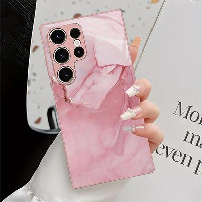 Rosa texturierte metallische Lackglas-Handyhülle geeignet für Samsung Galaxy S26 S25 S24 S23 S22 S21 S20 FE/Ultra/Plus sturzfest