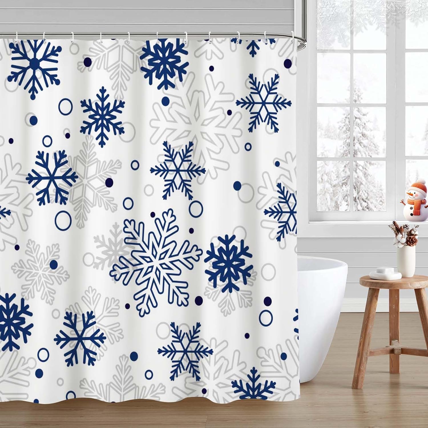 

Winter Christmas Shower Curtain Bathroom Snowflake Bathroom Decoration Washable Durable Fabric Bathroom Curtain W90xH180cm