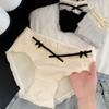 Women Sweet French Style Lace Solid Antibacterial Mid Waist Cotton Panties