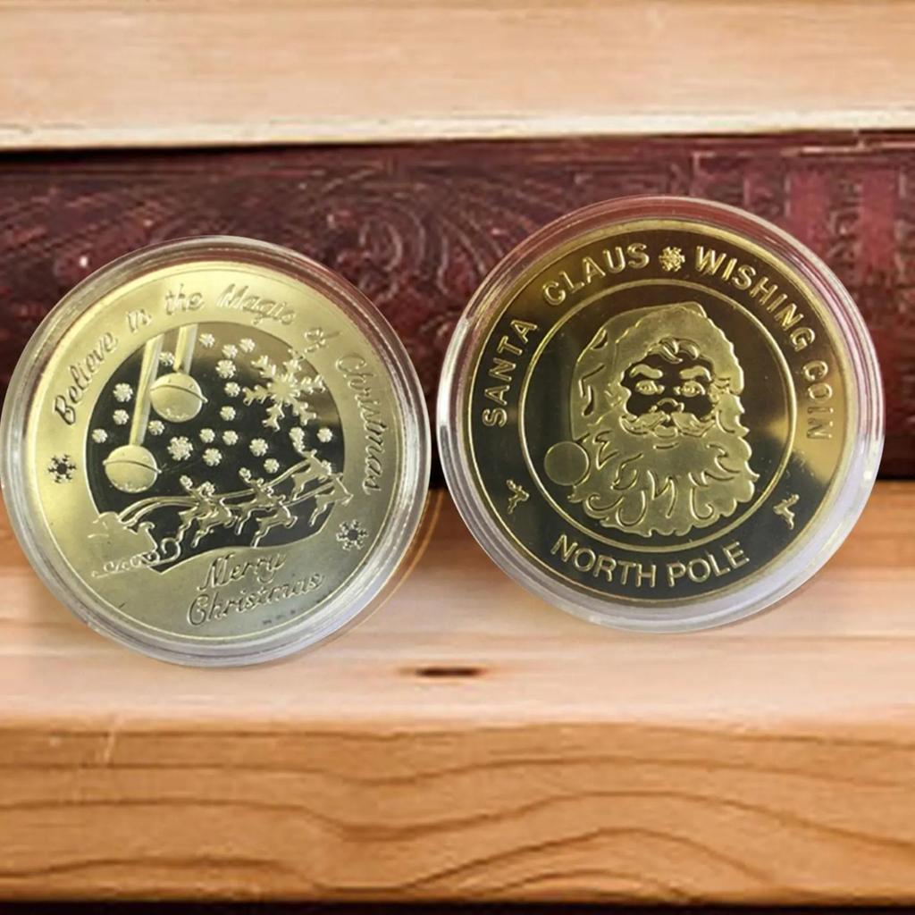 1/3/5Pcs Santa Claus Wishing Coin Collectible Gold Plated Souvenir Coins for Kids Merry Christmas New Year Commemorative Gifts