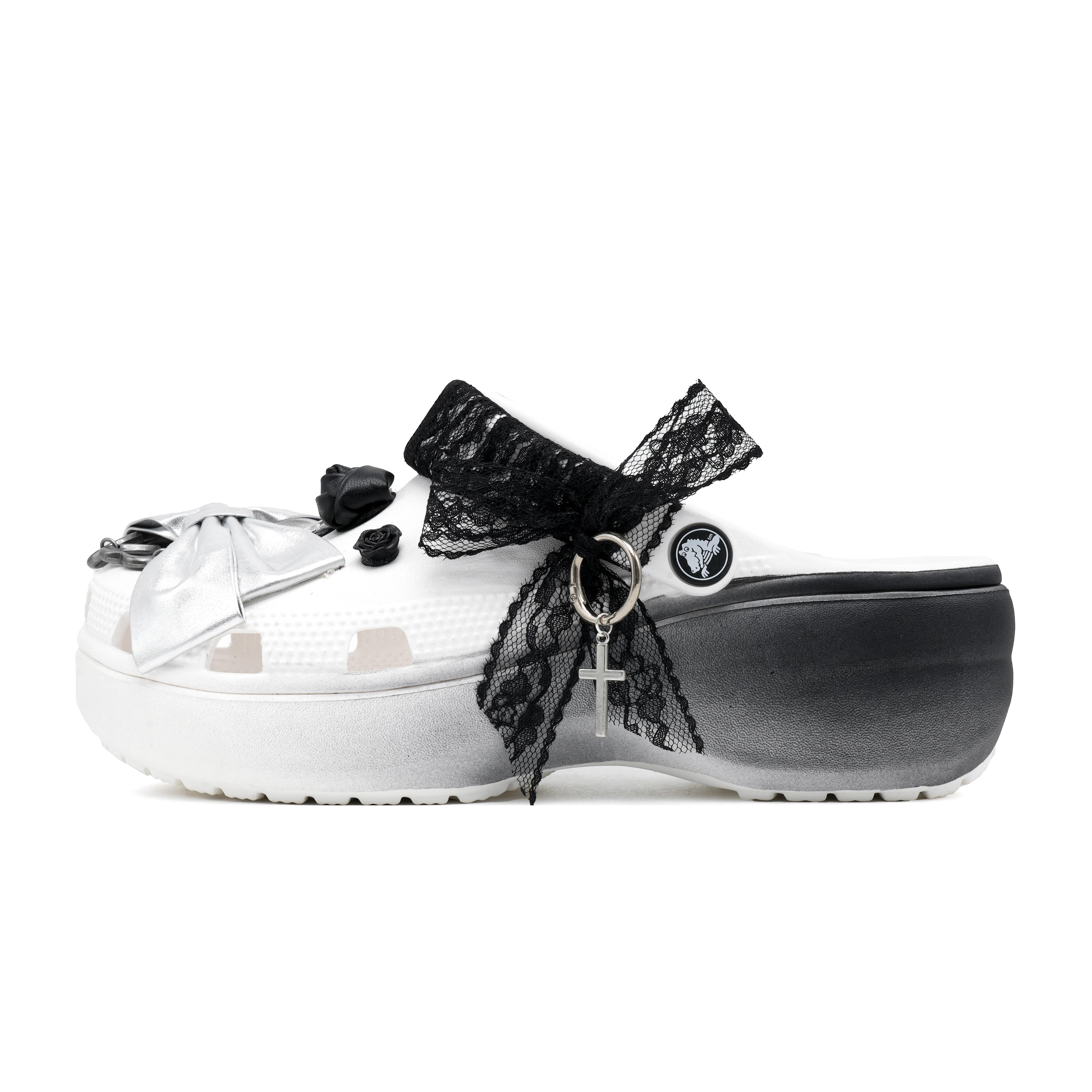 

Crocs Classic Platform Clog Мисс Барокко EVA Французское кружево Мода Удобные Универсальные Туфли с отверстиями Женские Белые 34-35 белый