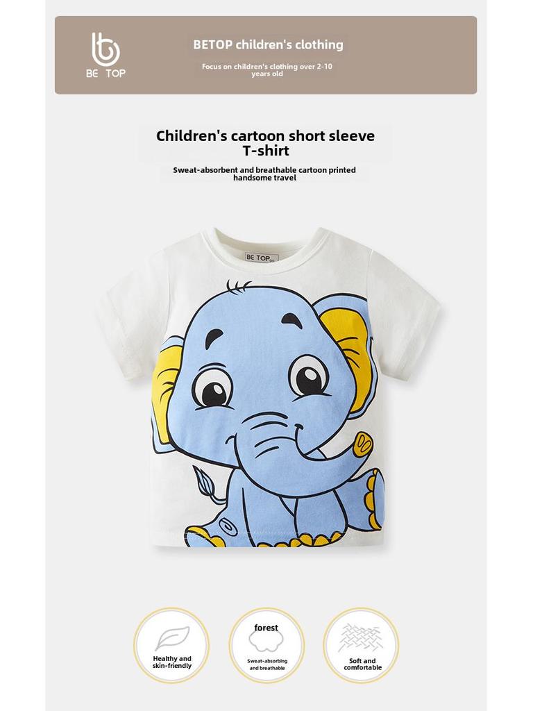 Summer Kids' Cartoon Elephant Tee: Boys' Short-Sleeve Cotton Onesie