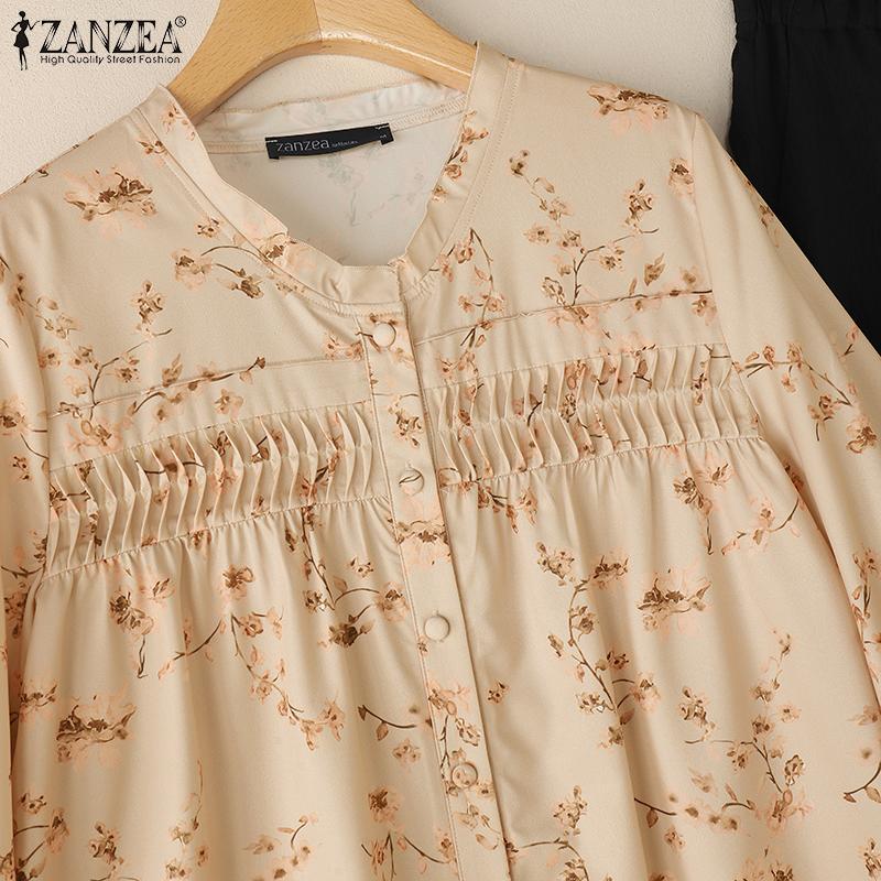 ZANZEA Women Floral Print Blouse and Pants Casual Two Piece Suit Sets