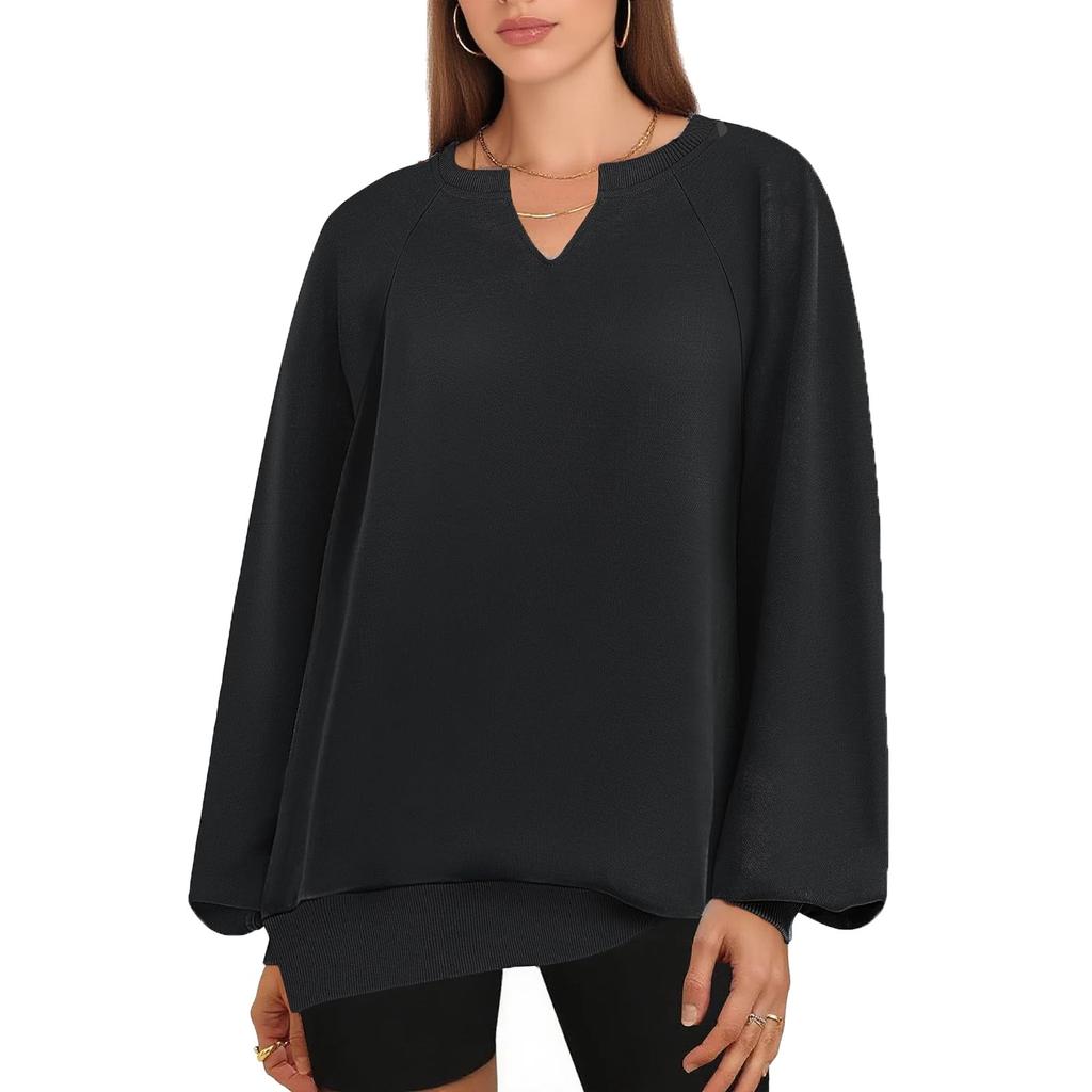 Women's Fashionable Casual Solid Color V-neck Long Sleeved T-Shirt Top Solid Color Sweatshirt