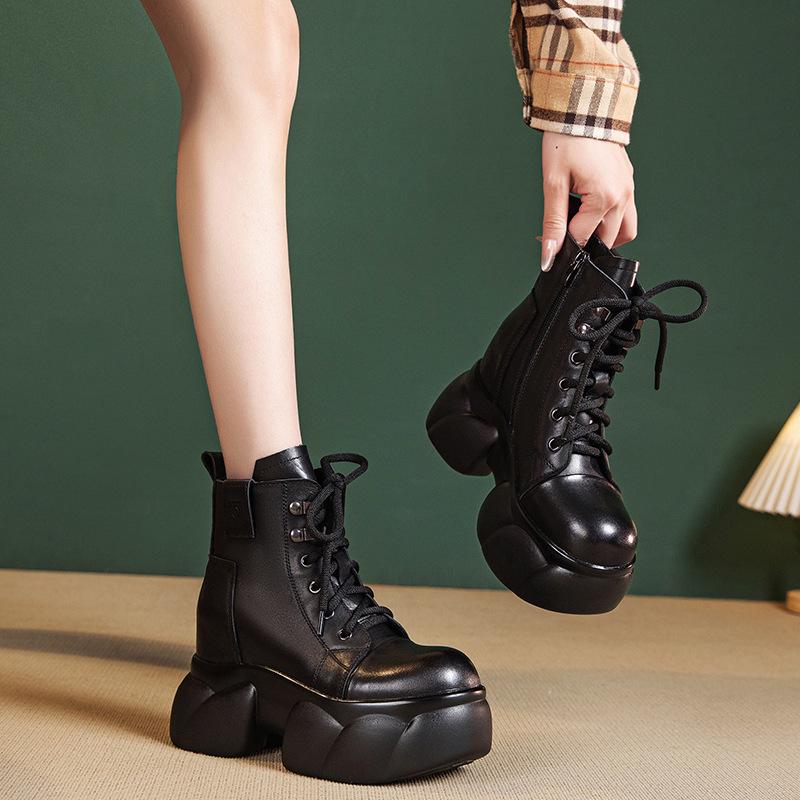 Petite Platform Hidden Heel Women's Genuine Leather Mid-Calf Boots - Autumn/Winter 2025 Collection